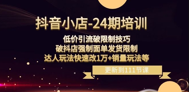 抖音小店-24期：低价引流破限制技巧，破抖店强制面单发货限制，达人玩法快速改1万+销量玩法等-林文副业站