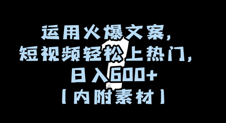 运用火爆文案，短视频轻松上热门，日入600+（内附素材）【揭秘】-林文副业站