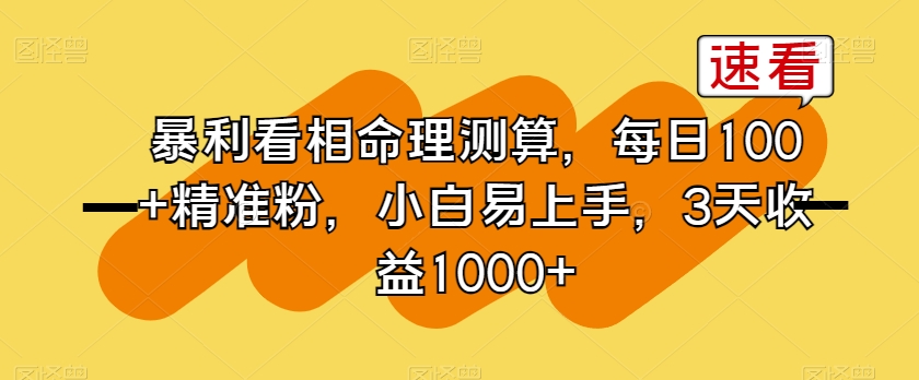 暴利看相命理测算，每日100+精准粉，小白易上手，3天收益1000+【揭秘】-林文副业站