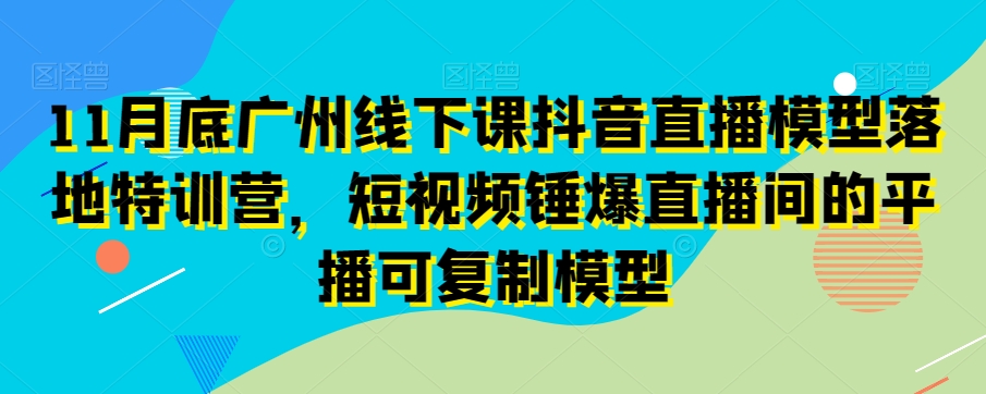 11月底广州线下课抖音直播模型落地特训营，短视频锤爆直播间的平播可复制模型-林文副业站
