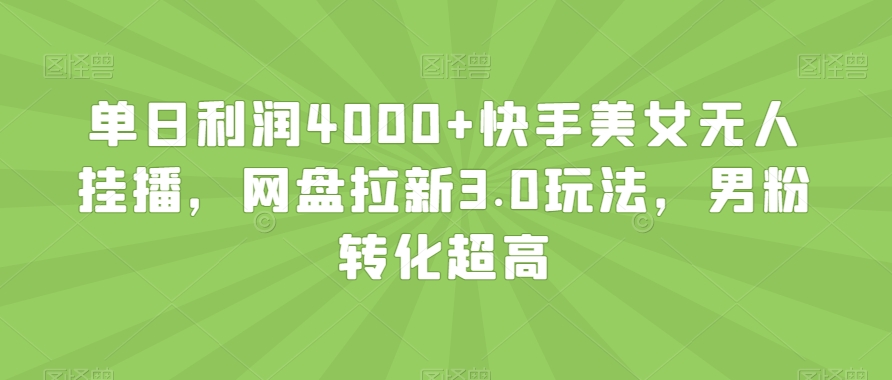 单日利润4000+快手美女无人挂播，网盘拉新3.0玩法，男粉转化超高【揭秘】-林文副业站