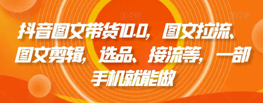 抖音图文带货10.0，图文拉流、图文剪辑，选品、接流等，一部手机就能做-林文副业站