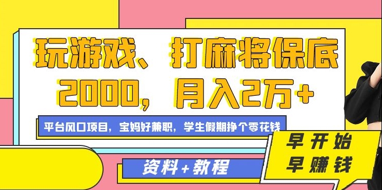 玩游戏、打麻将保底2000，月入2万+，平台风口项目【揭秘】-林文副业站
