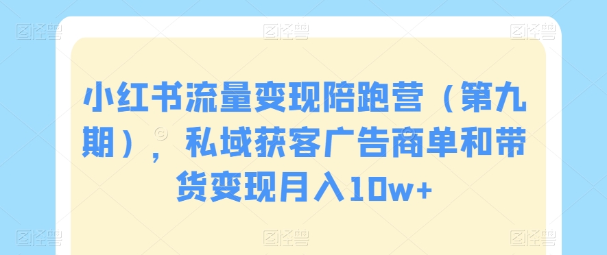 小红书流量变现陪跑营（第九期），私域获客广告商单和带货变现月入10w+-林文副业站