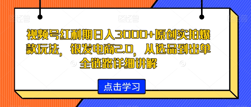 视频号红利期日入3000+原创实拍爆款玩法，银发电商2.0，从选品到出单全链路详细讲解【揭秘】-林文副业站