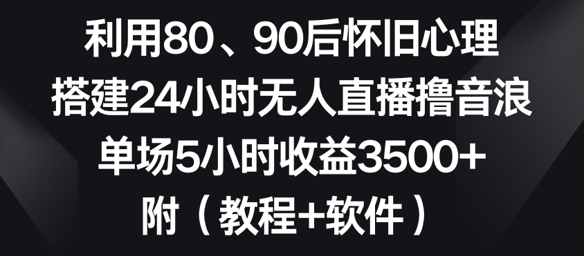 利用80、90后怀旧心理，搭建24小时无人直播撸音浪，单场5小时收益3500+（教程+软件）【揭秘】-林文副业站