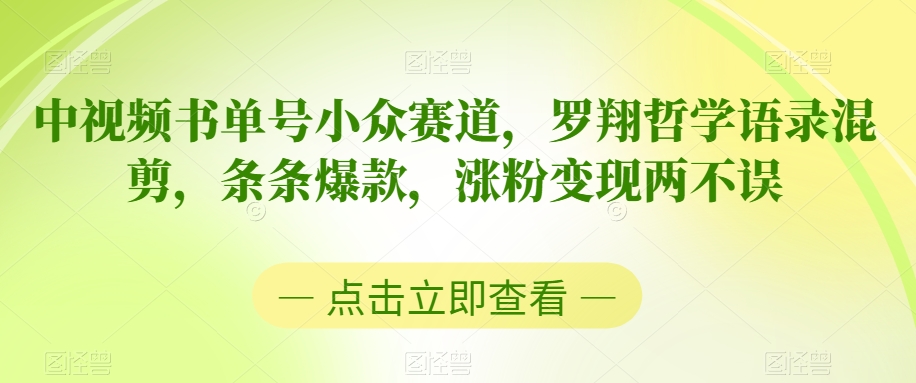 中视频书单号小众赛道，罗翔哲学语录混剪，条条爆款，涨粉变现两不误【揭秘】-林文副业站