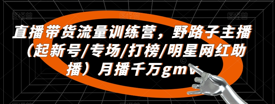 直播带货流量训练营，​野路子主播（起新号/专场/打榜/明星网红助播）月播千万gmv-林文副业站