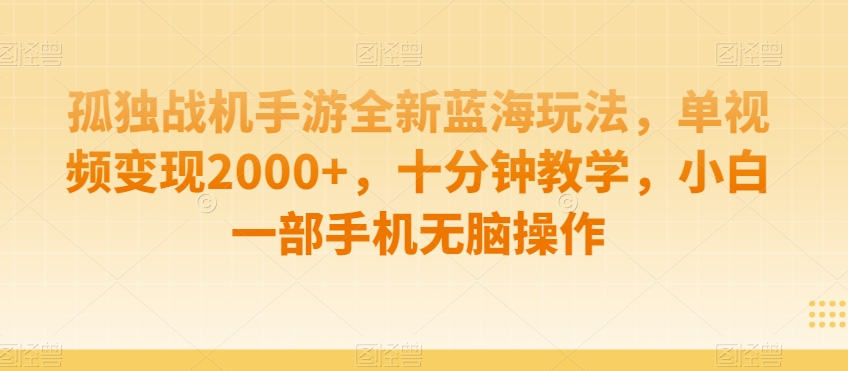 孤独战机手游全新蓝海玩法，单视频变现2000+，十分钟教学，小白一部手机无脑操作【揭秘】-林文副业站