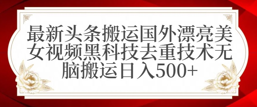 最新头条搬运国外漂亮美女视频黑科技去重技术无脑搬运日入500+【揭秘】-林文副业站