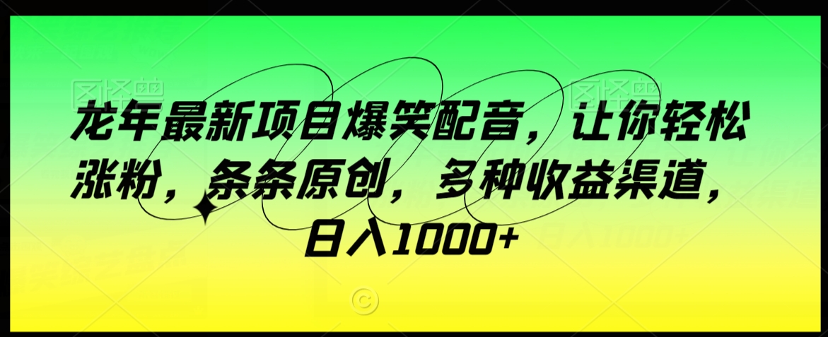 龙年最新项目爆笑配音，让你轻松涨粉，条条原创，多种收益渠道，日入1000+【揭秘】-林文副业站