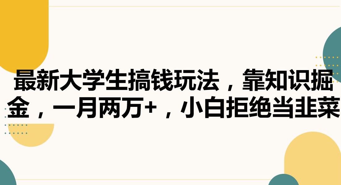 最新大学生搞钱玩法，靠知识掘金，一月两万+，小白拒绝当韭菜【揭秘】-林文副业站
