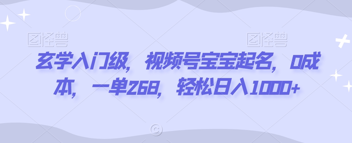 玄学入门级，视频号宝宝起名，0成本，一单268，轻松日入1000+【揭秘】-林文副业站