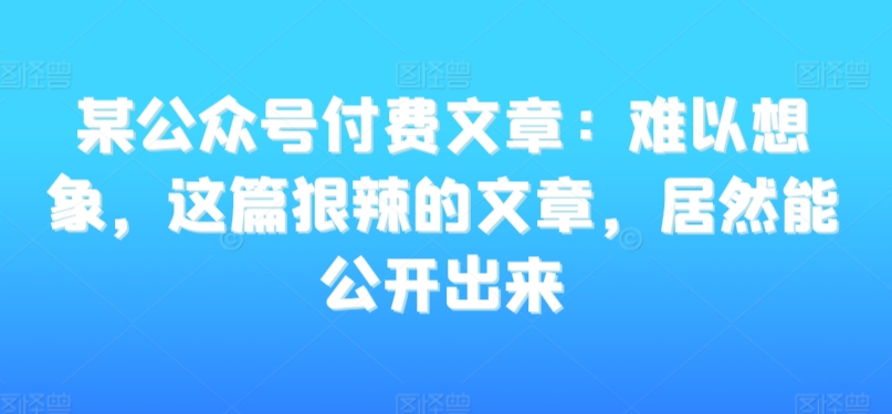 某公众号付费文章：难以想象，这篇狠辣的文章，居然能公开出来-林文副业站