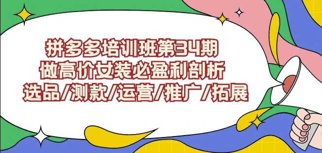拼多多培训班第34期：做高价女装必盈利剖析选品/测款/运营/推广/拓展-林文副业站