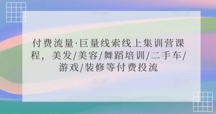 付费流量·巨量线索线上集训营课程，美发/美容/舞蹈培训/二手车/游戏/装修等付费投流-林文副业站