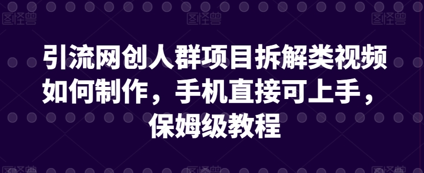 引流网创人群项目拆解类视频如何制作，手机直接可上手，保姆级教程【揭秘】-林文副业站