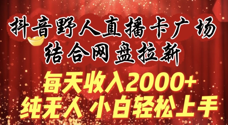 每天收入2000+，抖音野人直播卡广场，结合网盘拉新，纯无人，小白轻松上手【揭秘】-林文副业站