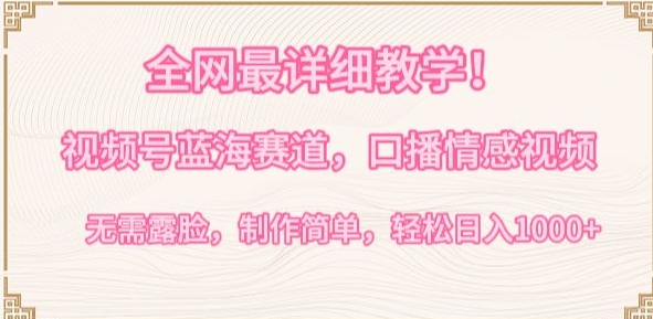 全网最详细教学，视频号蓝海赛道，口播情感视频，无需露脸，制作简单，轻松实现日入1000+【揭秘】-林文副业站