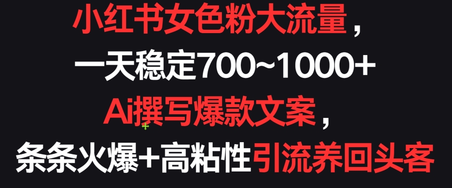 小红书女色粉大流量，一天稳定700~1000+  Ai撰写爆款文案，条条火爆+高粘性引流养回头客【揭秘】-林文副业站