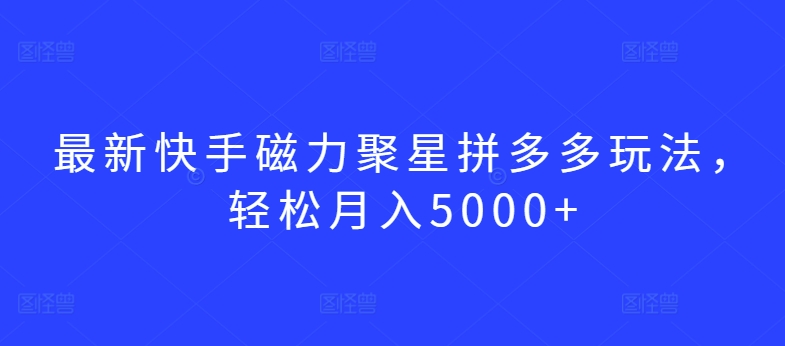 最新快手磁力聚星拼多多玩法，轻松月入5000+【揭秘】-林文副业站