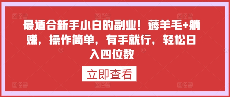 最适合新手小白的副业！薅羊毛+躺赚，操作简单，有手就行，轻松日入四位数【揭秘】-林文副业站