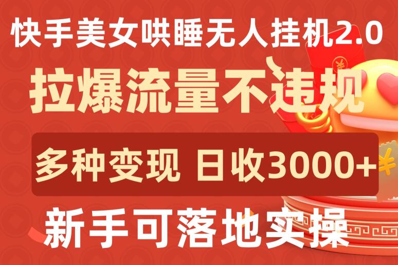 快手美女哄睡无人挂机2.0.拉爆流量不违规，多种变现途径，日收3000+，新手可落地实操【揭秘】-林文副业站