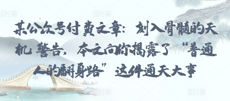某公众号付费文章：刻入骨髓的天机: 警告，本文向你揭露了 “普通人的翻身路” 这件通天大事-林文副业站