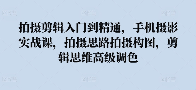 拍摄剪辑入门到精通，​手机摄影实战课，拍摄思路拍摄构图，剪辑思维高级调色-林文副业站