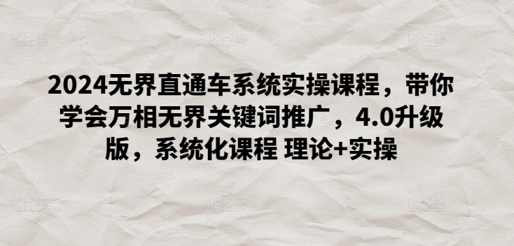 2024无界直通车系统实操课程，带你学会万相无界关键词推广，4.0升级版，系统化课程 理论+实操-林文副业站