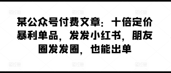 某公众号付费文章：十倍定价暴利单品，发发小红书，朋友圈发发圈，也能出单-林文副业站