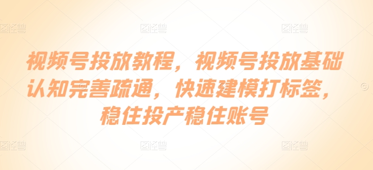 视频号投放教程，​视频号投放基础认知完善疏通，快速建模打标签，稳住投产稳住账号-林文副业站