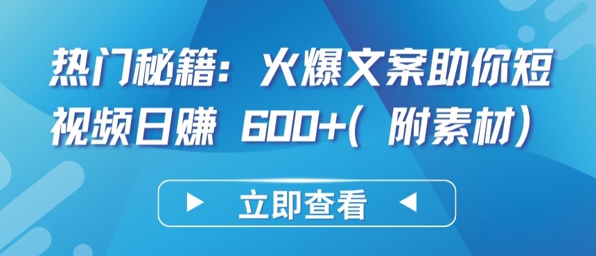 热门秘籍：火爆文案助你短视频日赚 600+(附素材)【揭秘】-林文副业站