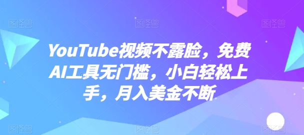 YouTube视频不露脸，免费AI工具无门槛，小白轻松上手，月入美金不断【揭秘】-林文副业站