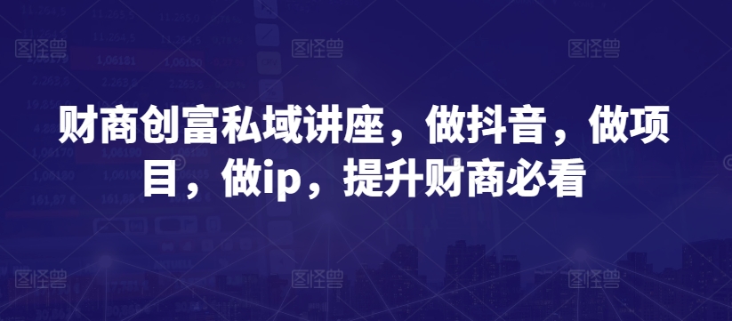 财商创富私域讲座，做抖音，做项目，做ip，提升财商必看-林文副业站
