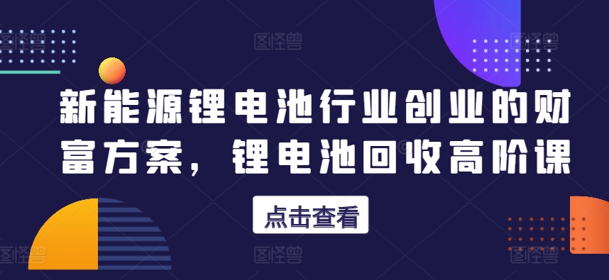 新能源锂电池行业创业的财富方案，锂电池回收高阶课-林文副业站