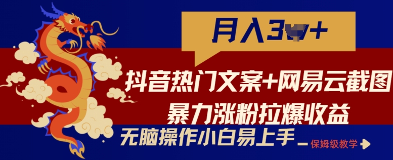 抖音热门文案+网易云截图暴力涨粉拉爆收益玩法，小白无脑操作，简单易上手【揭秘】-林文副业站