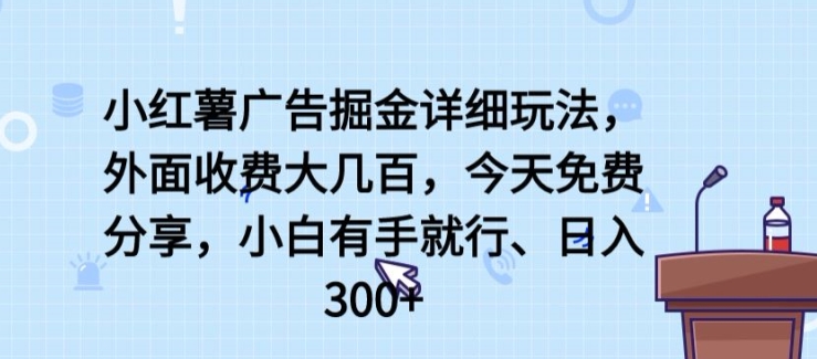 小红薯广告掘金详细玩法，外面收费大几百，小白有手就行，日入300+【揭秘】-林文副业站