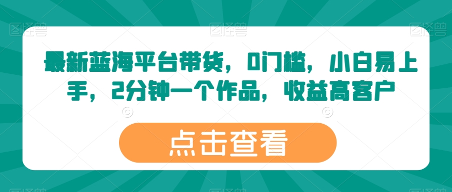 最新蓝海平台带货，0门槛，小白易上手，2分钟一个作品，收益高【揭秘】-林文副业站
