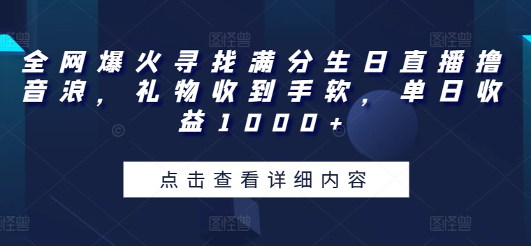 全网爆火寻找满分生日直播撸音浪，礼物收到手软，单日收益1000+【揭秘】-林文副业站
