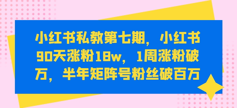 小红书私教第七期，小红书90天涨粉18w，1周涨粉破万，半年矩阵号粉丝破百万-林文副业站