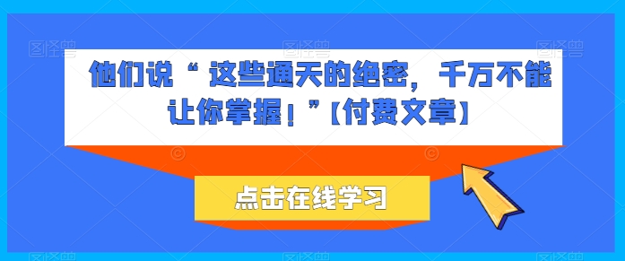 他们说 “ 这些通天的绝密，千万不能让你掌握! ”【付费文章】-林文副业站