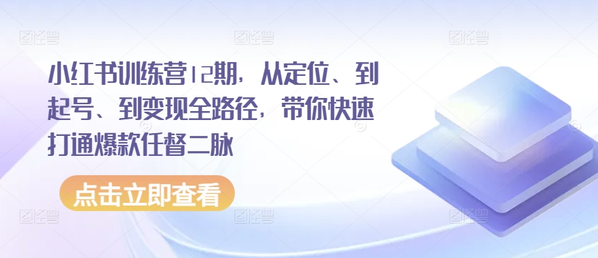 小红书训练营12期，从定位、到起号、到变现全路径，带你快速打通爆款任督二脉-林文副业站