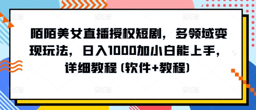 陌陌美女直播授权短剧，多领域变现玩法，日入1000加小白能上手，详细教程(软件+教程)【揭秘】-林文副业站