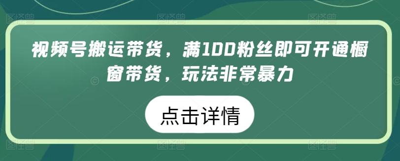 视频号搬运带货，满100粉丝即可开通橱窗带货，玩法非常暴力【揭秘】-林文副业站
