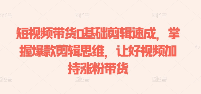 短视频带货0基础剪辑速成，掌握爆款剪辑思维，让好视频加持涨粉带货-林文副业站