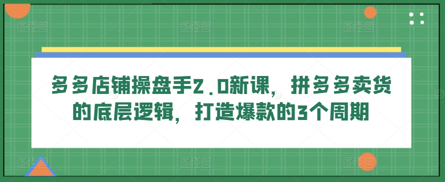 多多店铺操盘手2.0新课，拼多多卖货的底层逻辑，打造爆款的3个周期-林文副业站