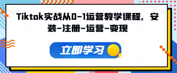 Tiktok实战从0-1运营教学课程，安装-注册-运营-变现-林文副业站