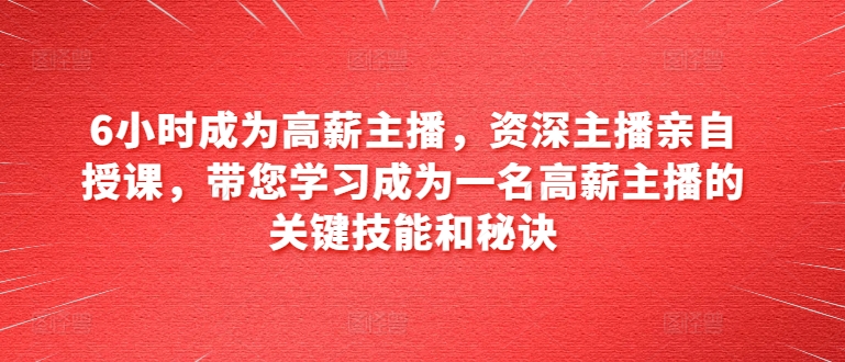 6小时成为高薪主播，资深主播亲自授课，带您学习成为一名高薪主播的关键技能和秘诀-林文副业站