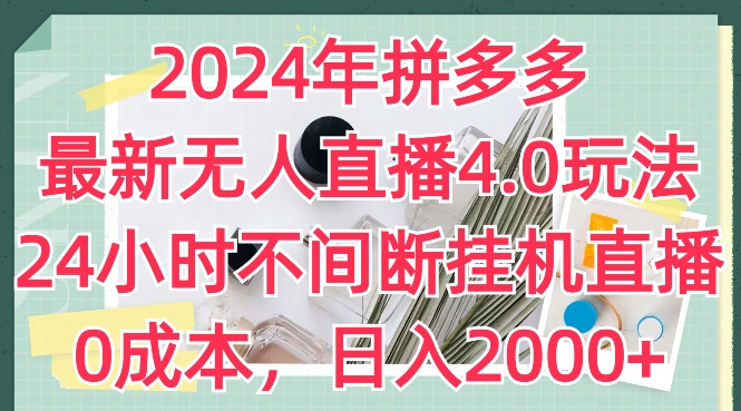 2024年拼多多最新无人直播4.0玩法，24小时不间断挂机直播，0成本，日入2k【揭秘】-林文副业站